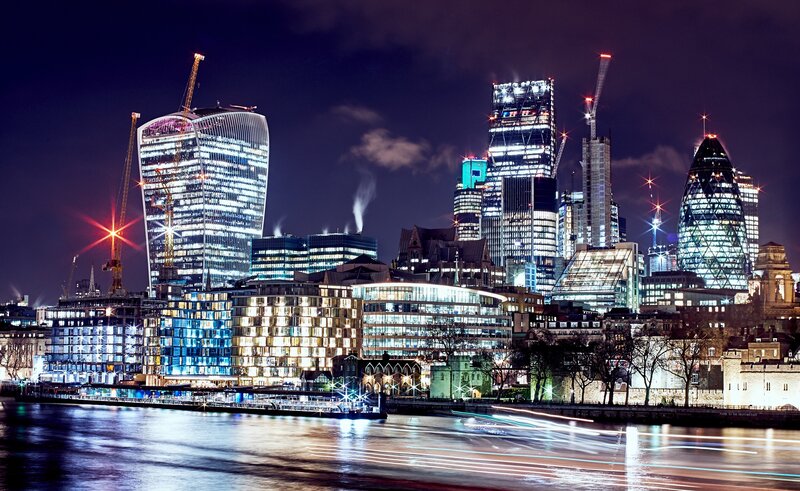 London Skyline at Night — Black, Dramatic