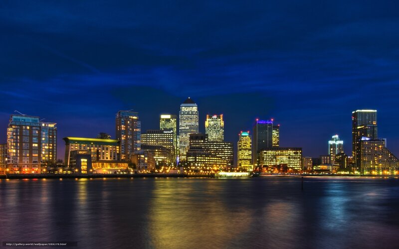 London Skyline at Night — Blue, Calm, Photograph, Buildings