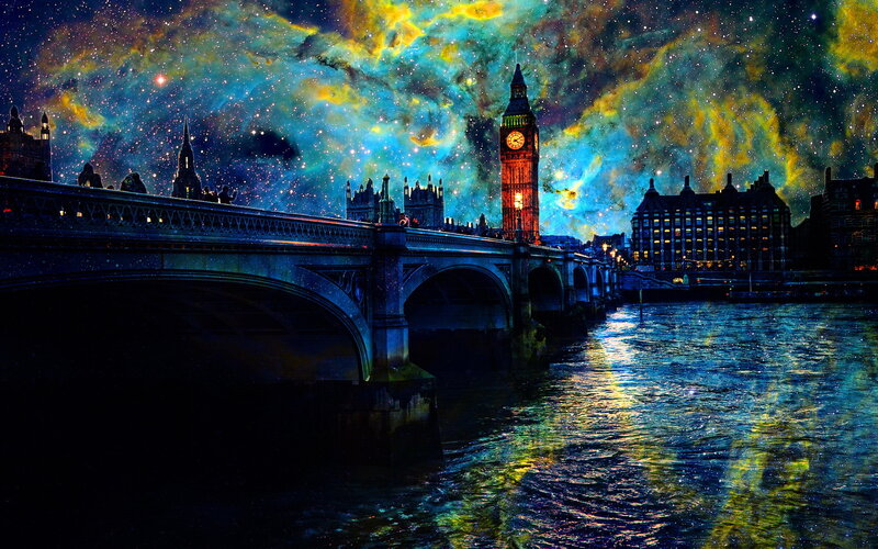 London Skyline at Night — Blue, Dramatic, Digital Art, Big Ben