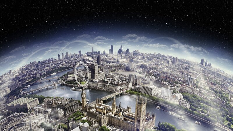 London Skyline at Night — Blue, Dramatic, Digital Art, River Thames