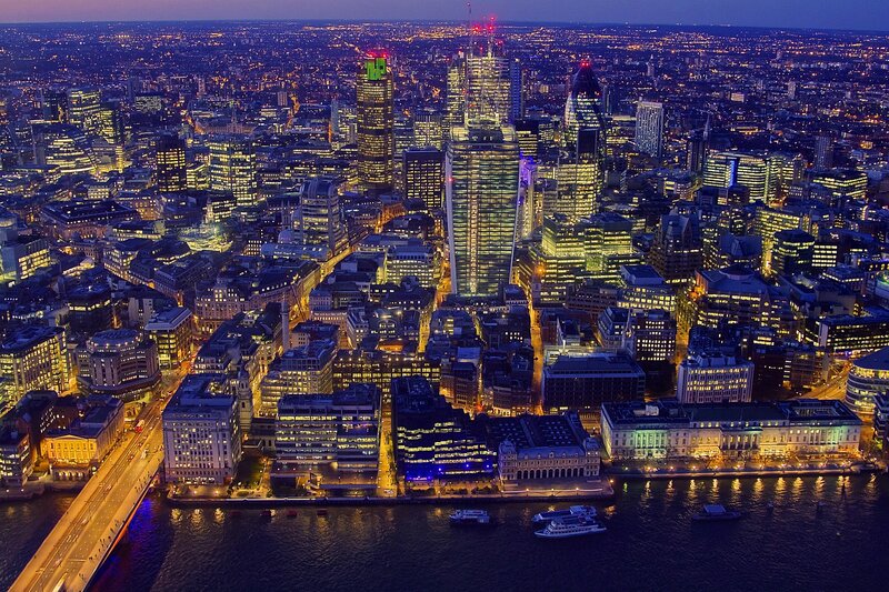 London Skyline at Night — Blue, Dramatic, Photograph, Buildings