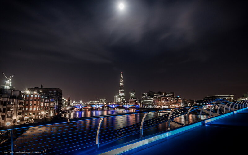 London Skyline at Night — Blue, Dramatic, Photograph, Moon