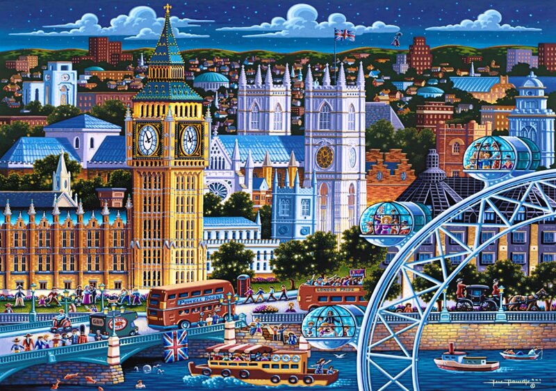 London Skyline at Night — Blue, Lively