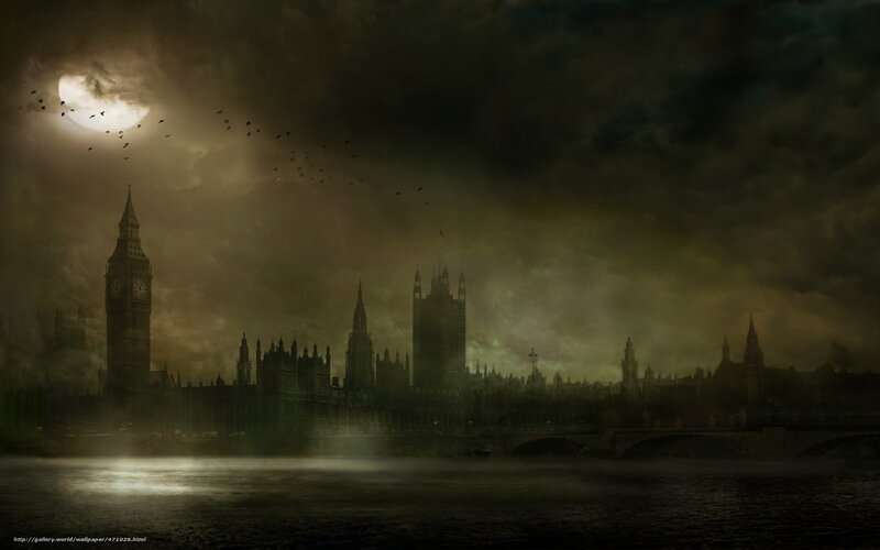 London Skyline at Night — Dark Brown