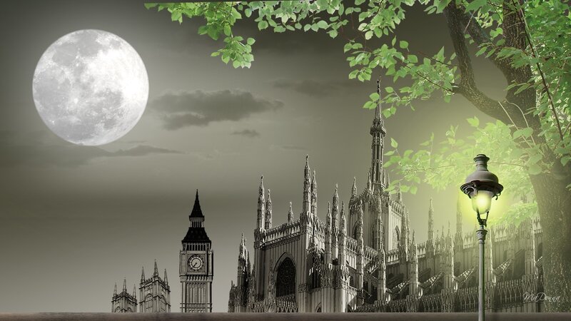 London Skyline at Night — Green