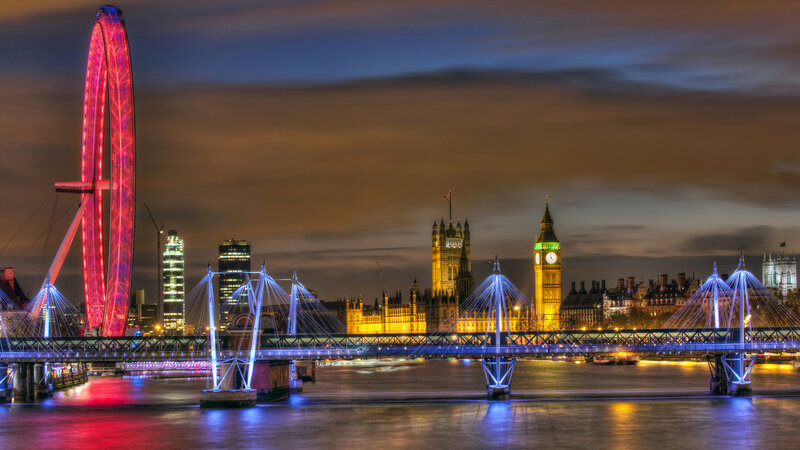 London Skyline at Night — Red