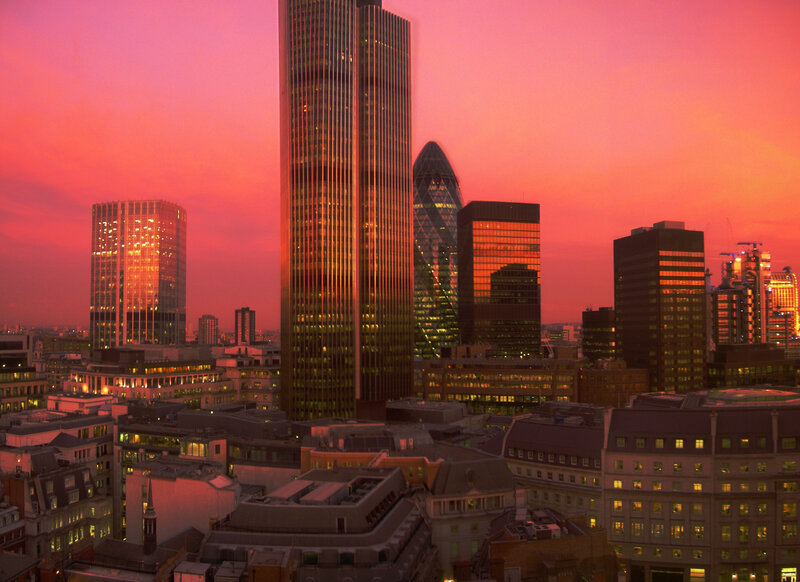 London skyline at sunset