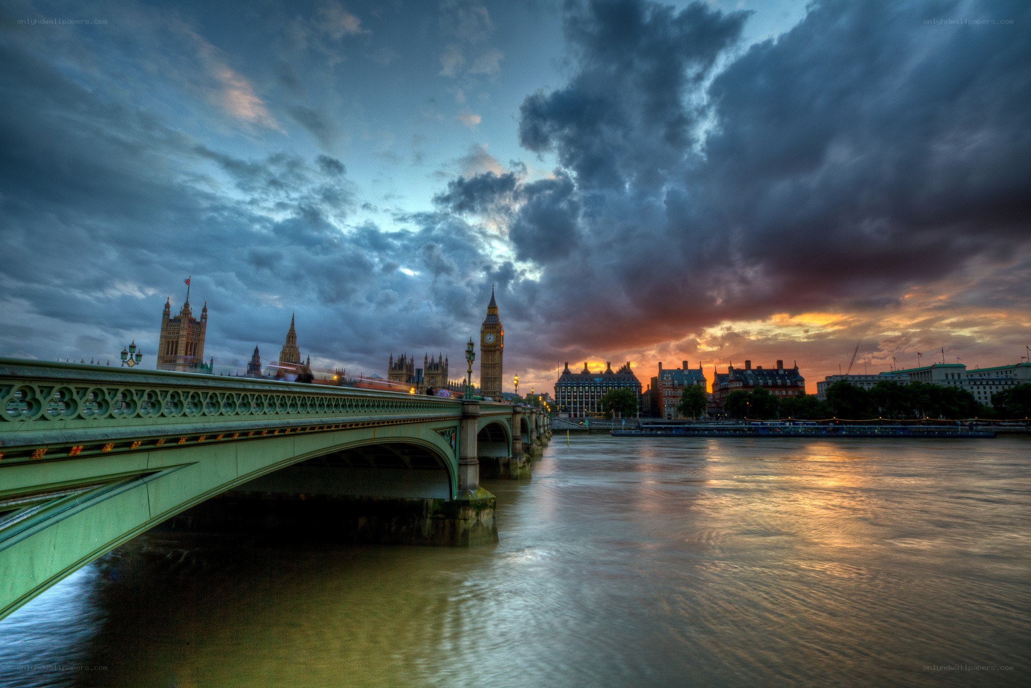 London skyline at sunset