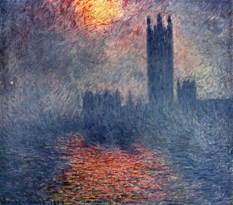 London Skyline at Sunset — Blue, Dramatic, Painting