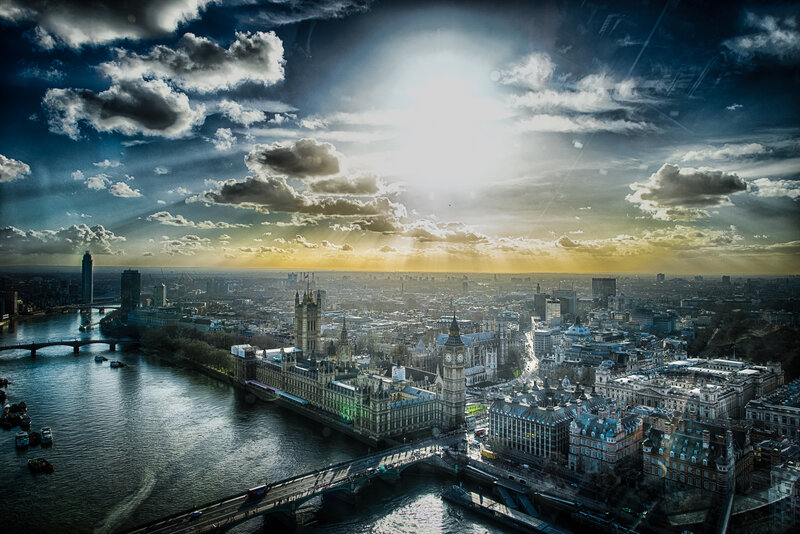 London Skyline at Sunset — Blue, Dramatic, Photograph, Big Ben