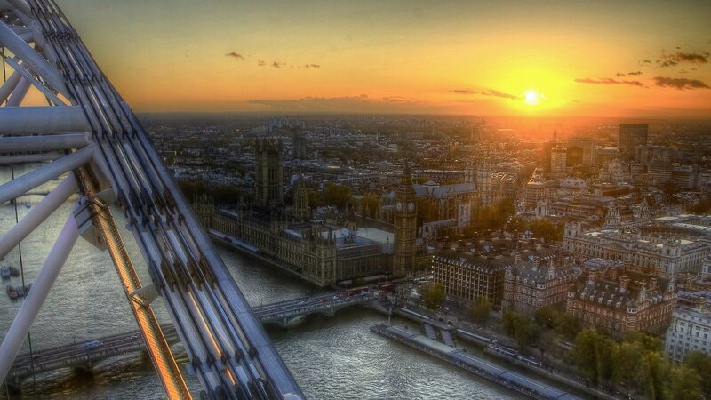 London Skyline at Sunset — Orange, Dramatic, Photograph, Big Ben