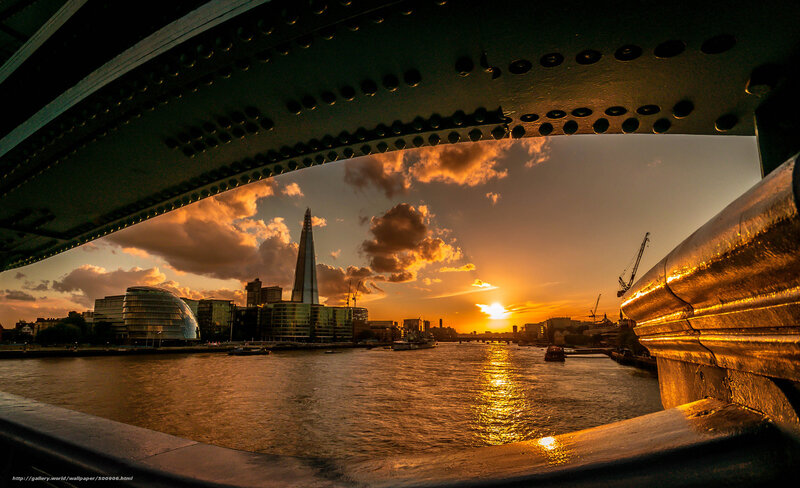 London Skyline at Sunset — Orange, Dramatic, Photograph, River Thames