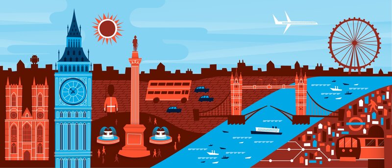 London Skyline Illustration — Blue, Vibrant