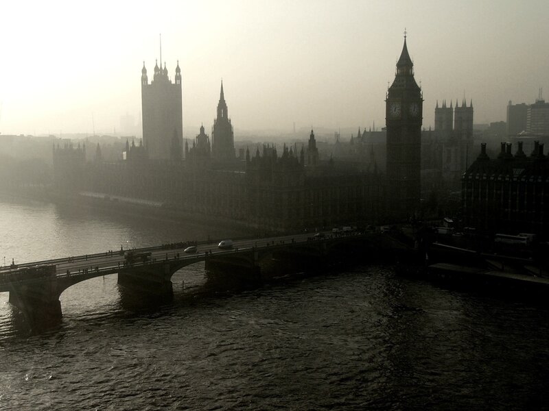 London skyline in fog
