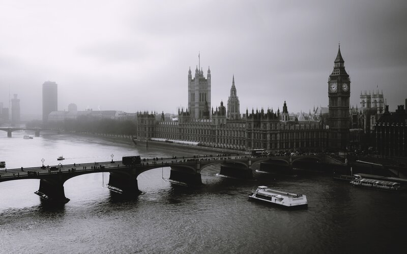 London skyline on a foggy day