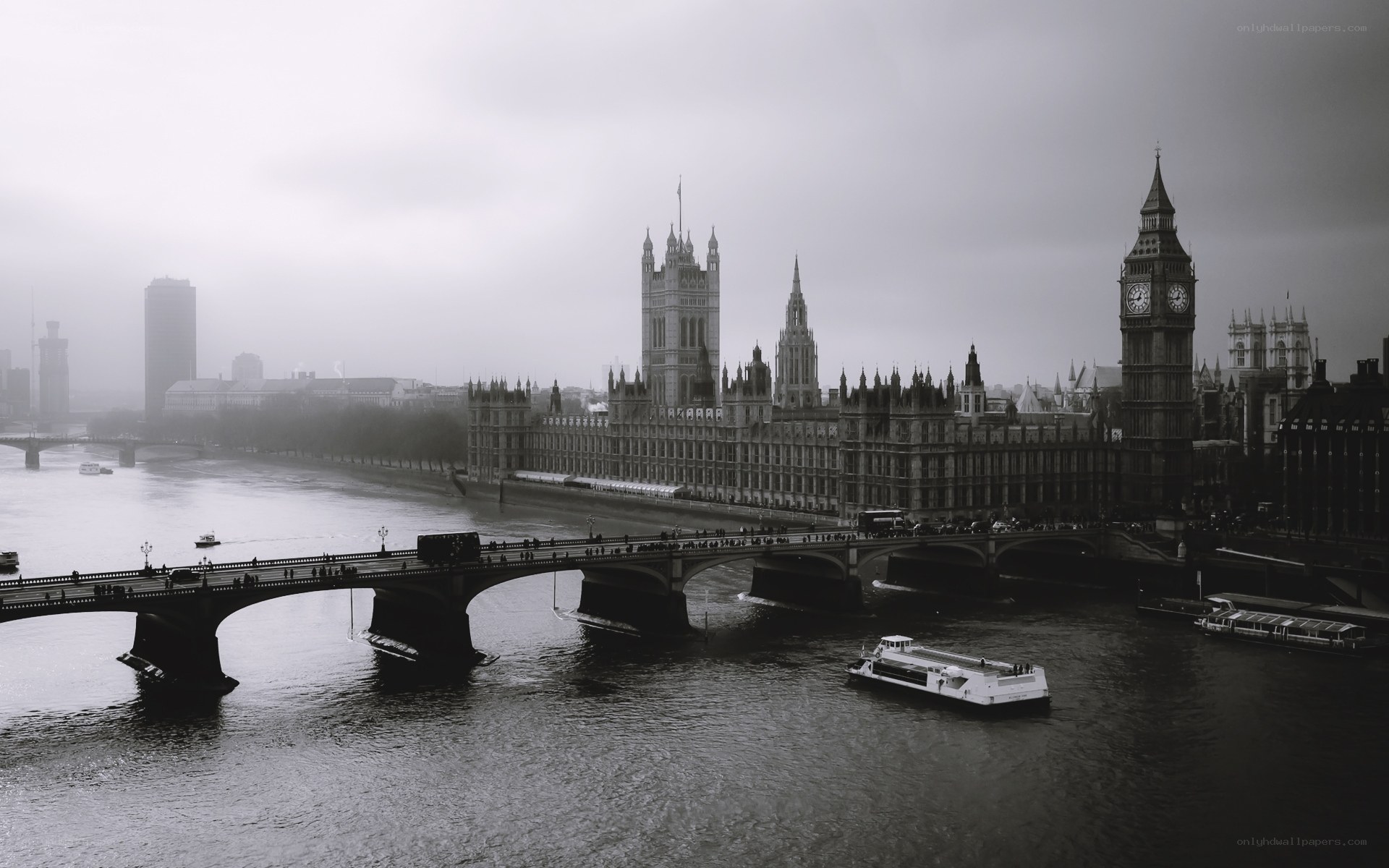 London skyline on a foggy day