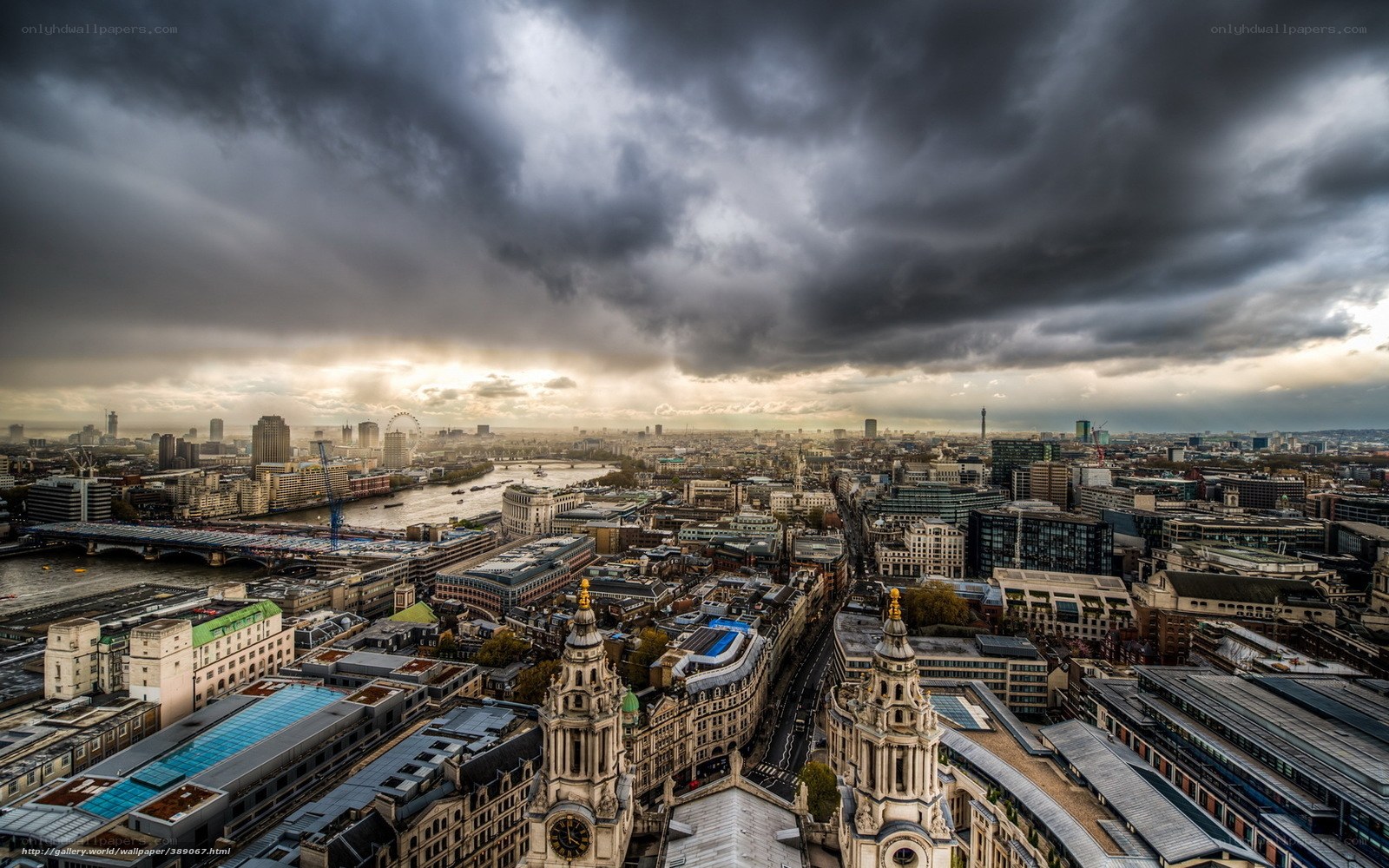 London skyline under stormy sky
