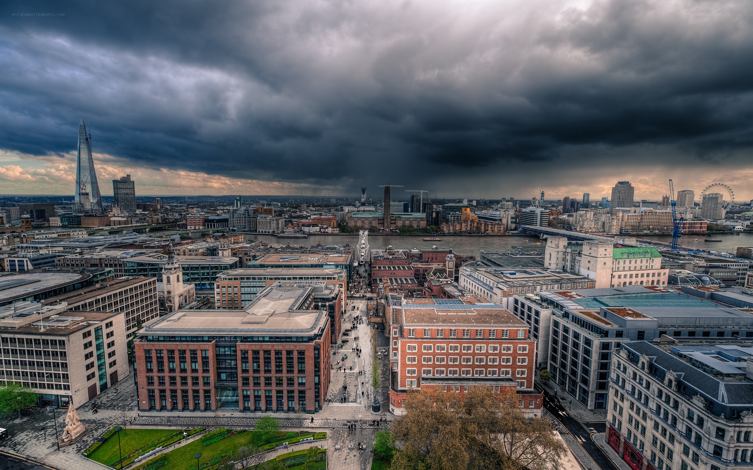 London skyline under stormy sky