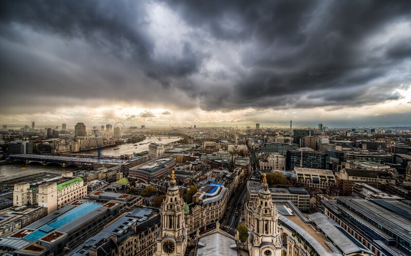 London Skyline View — Gray, Dramatic, Afternoon, Photograph, River Thames