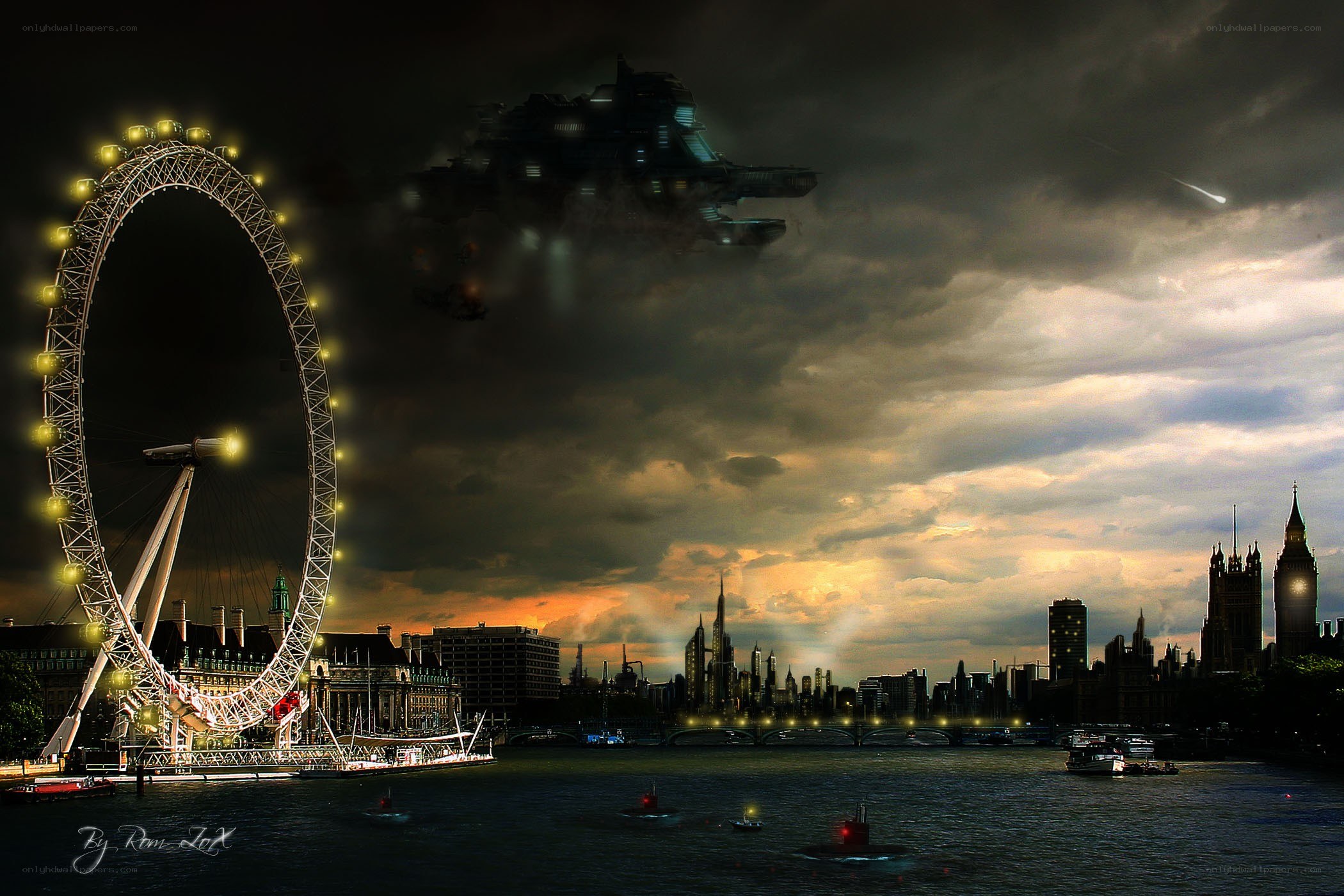London skyline with alien ship