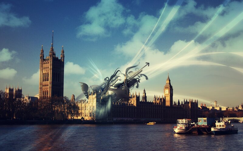 London skyline with artistic overlay
