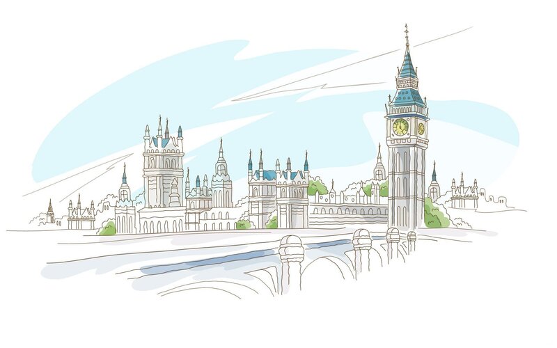 London Skyline with Big Ben — Blue