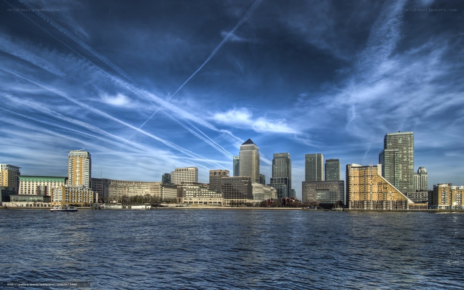 London skyline with contrails