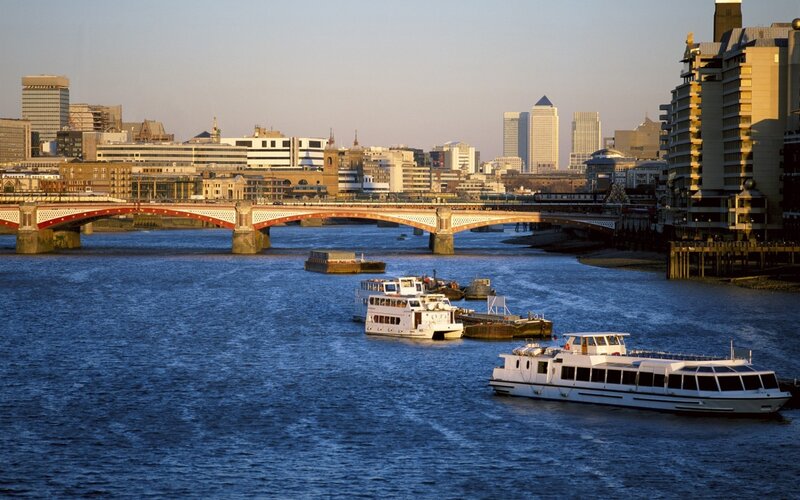 London skyline with river and bridge