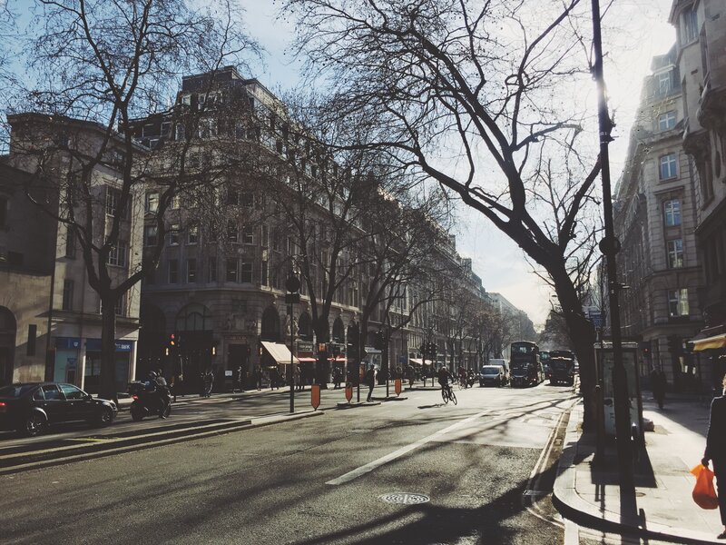 London street in winter sunlight