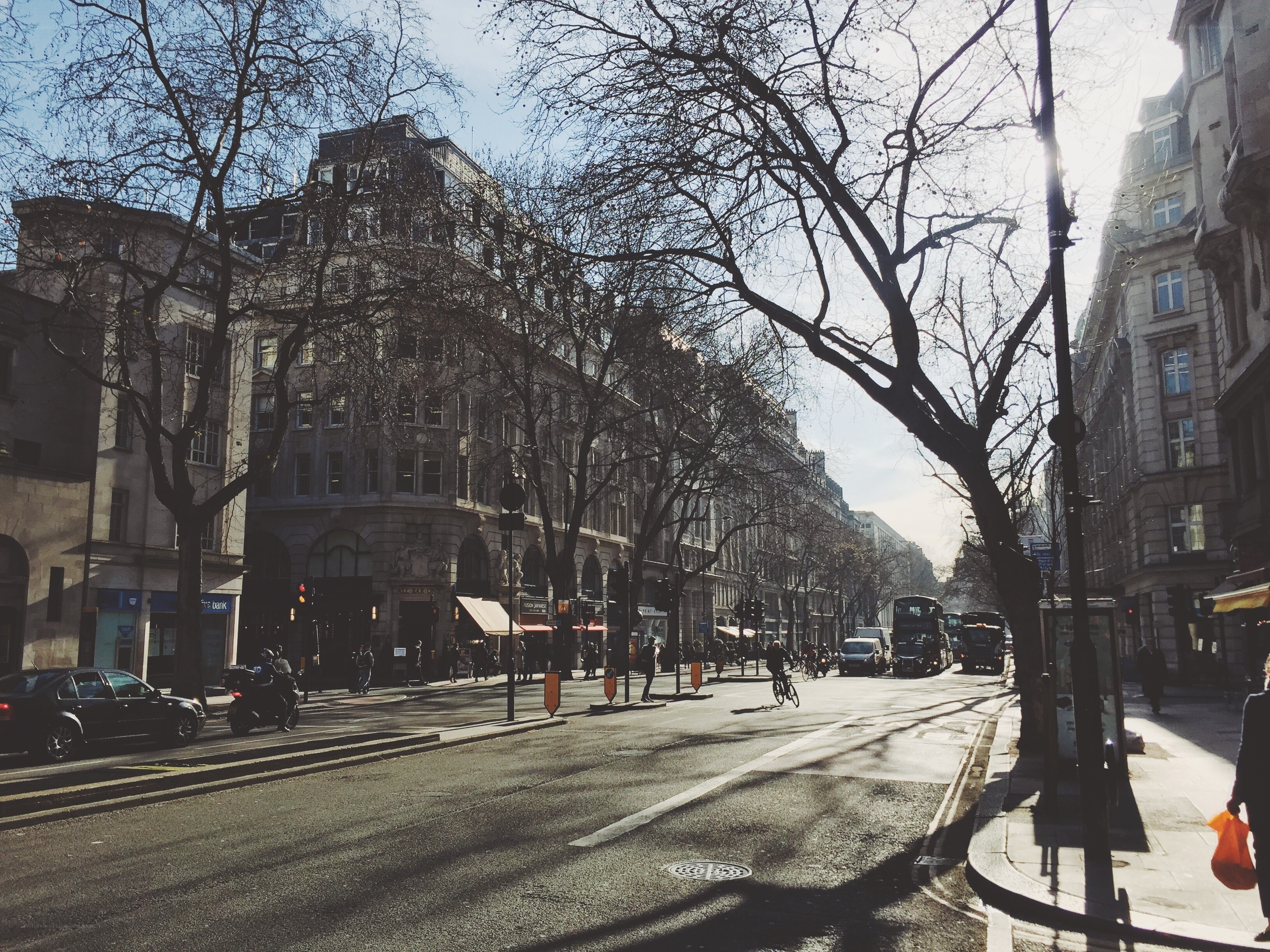 London street in winter sunlight