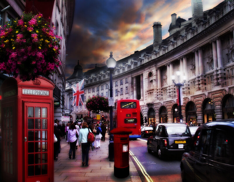 London street scene at dusk