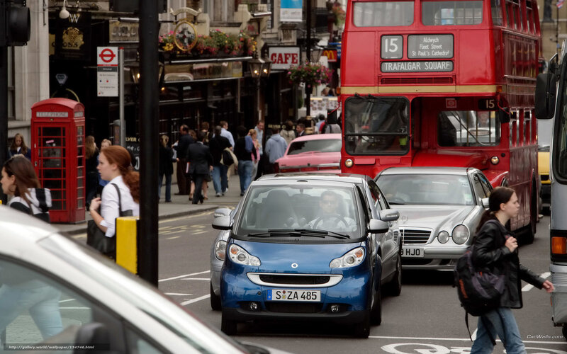 London street scene with red bus