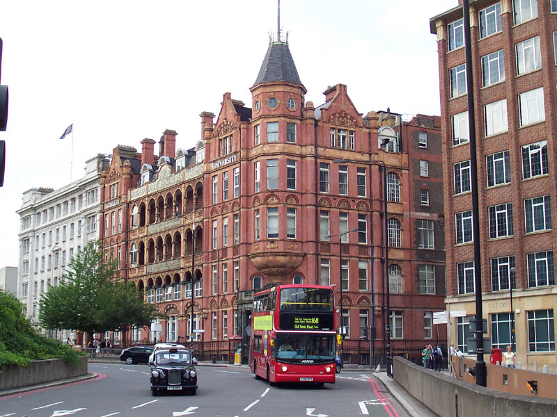 London street with red bus