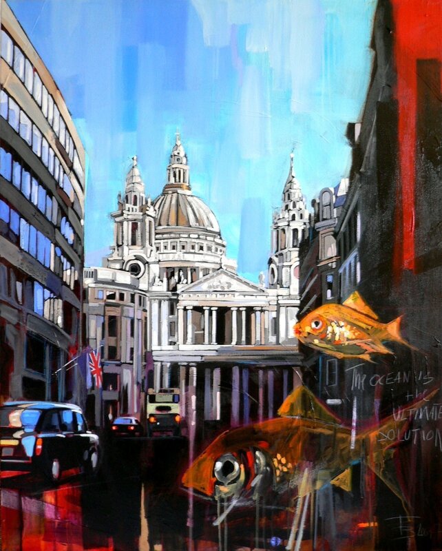 London street with St Paul's Cathedral