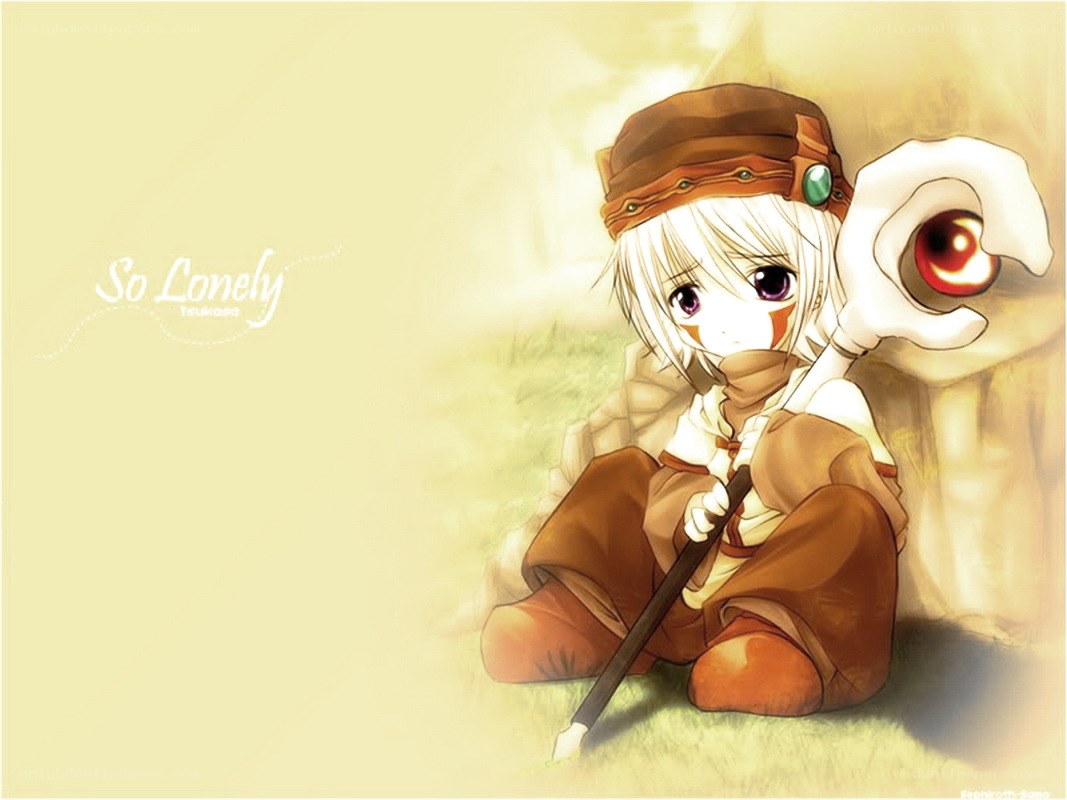 lonely anime character with staff