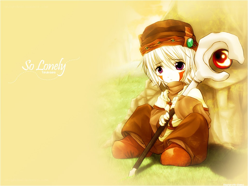 lonely anime character with staff