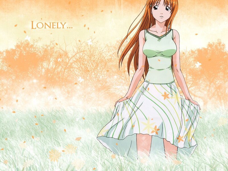 lonely anime girl in field