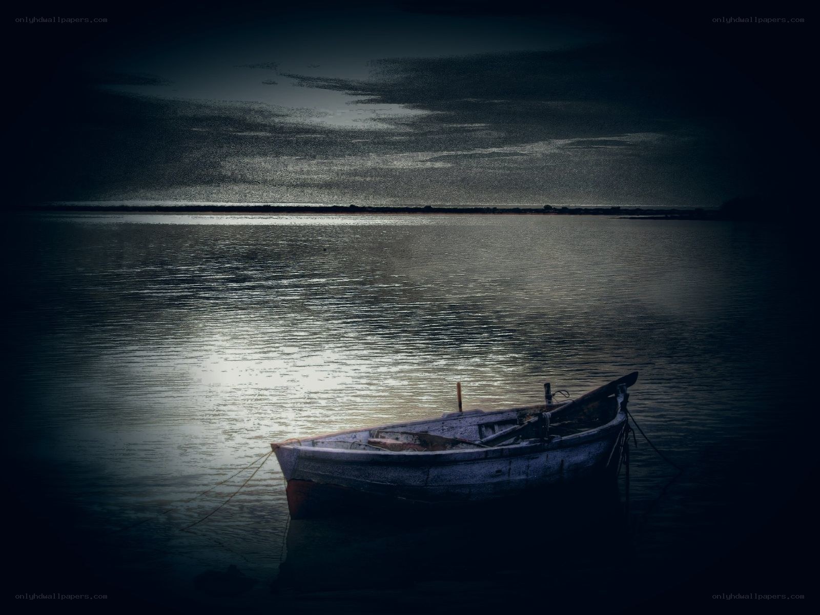 lonely boat at dusk