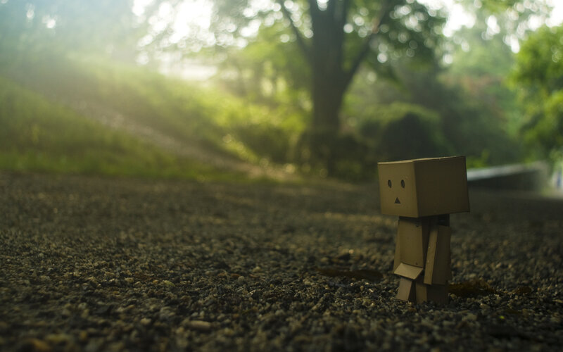 lonely cardboard figure in park