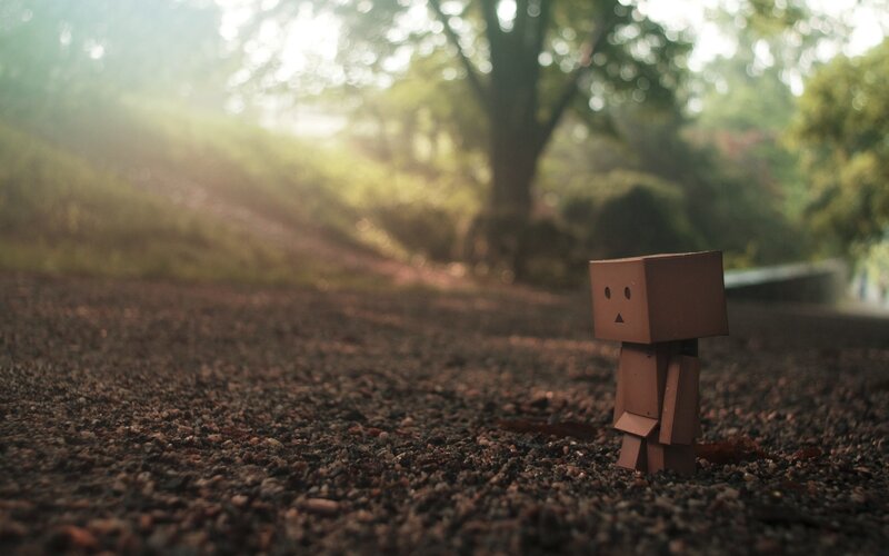 lonely cardboard figure in park