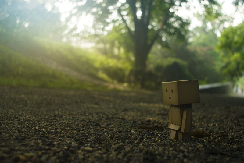 lonely cardboard figure in park