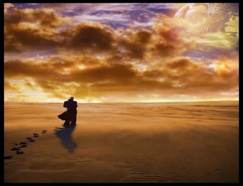 lonely figure in desert