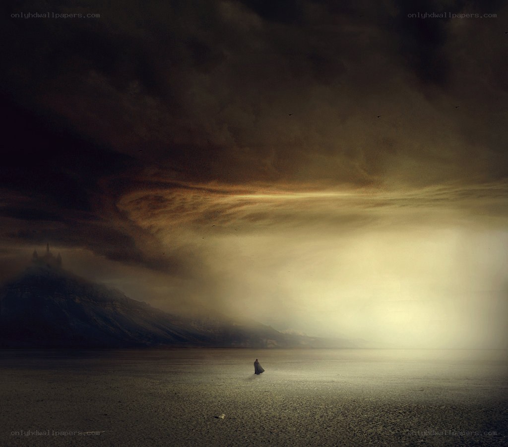 lonely figure in desolate landscape