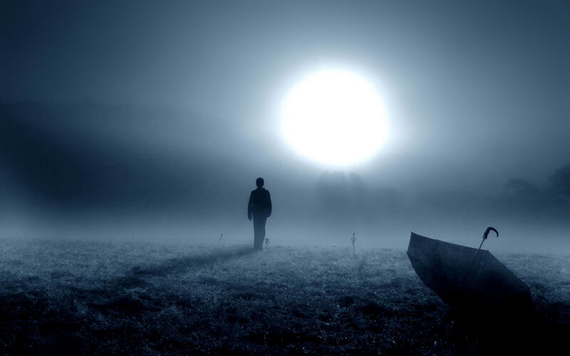 lonely figure in fog