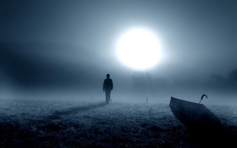 lonely figure in fog