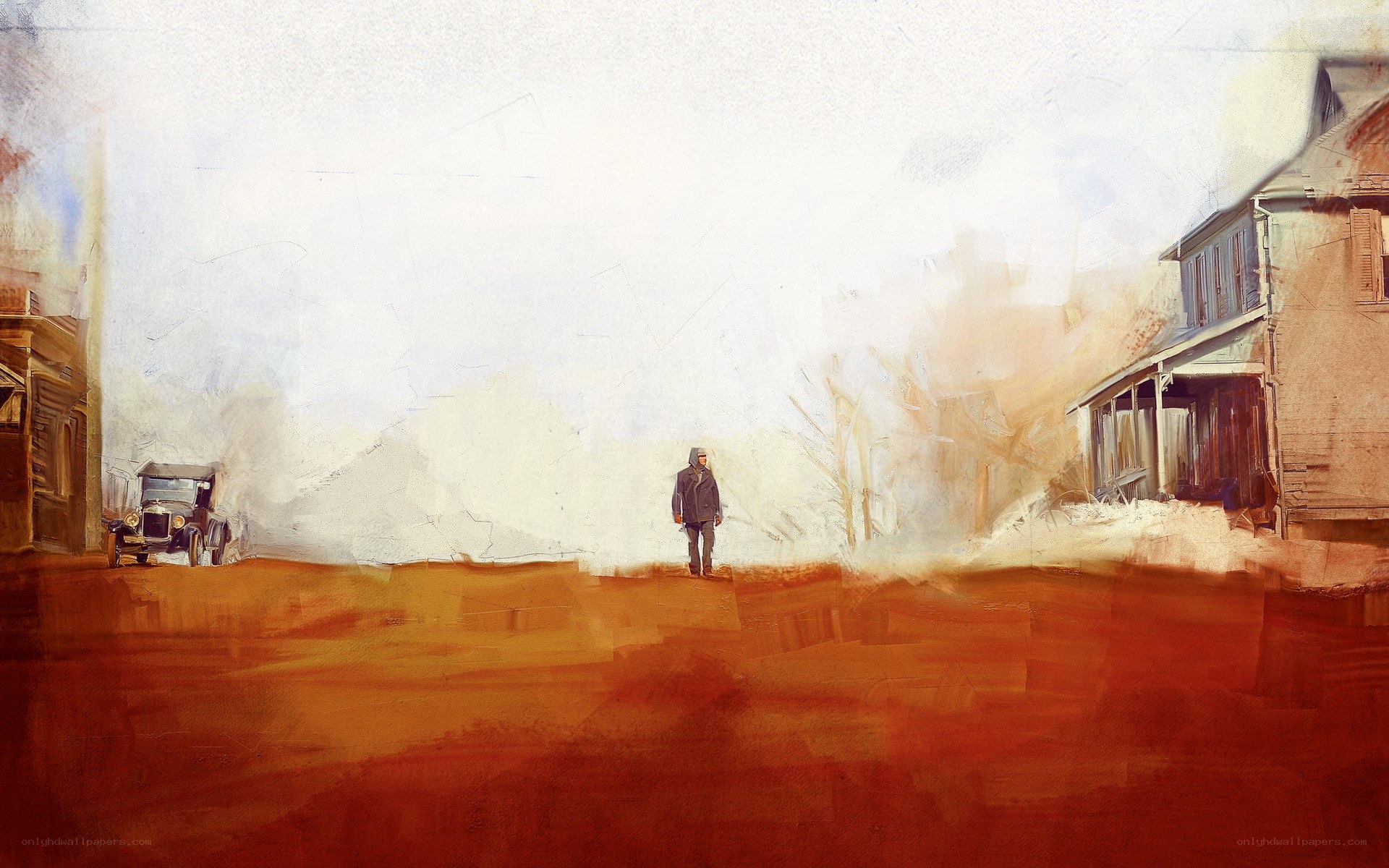 lonely figure in old town