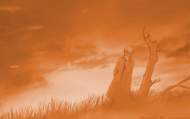 lonely figure in orange field
