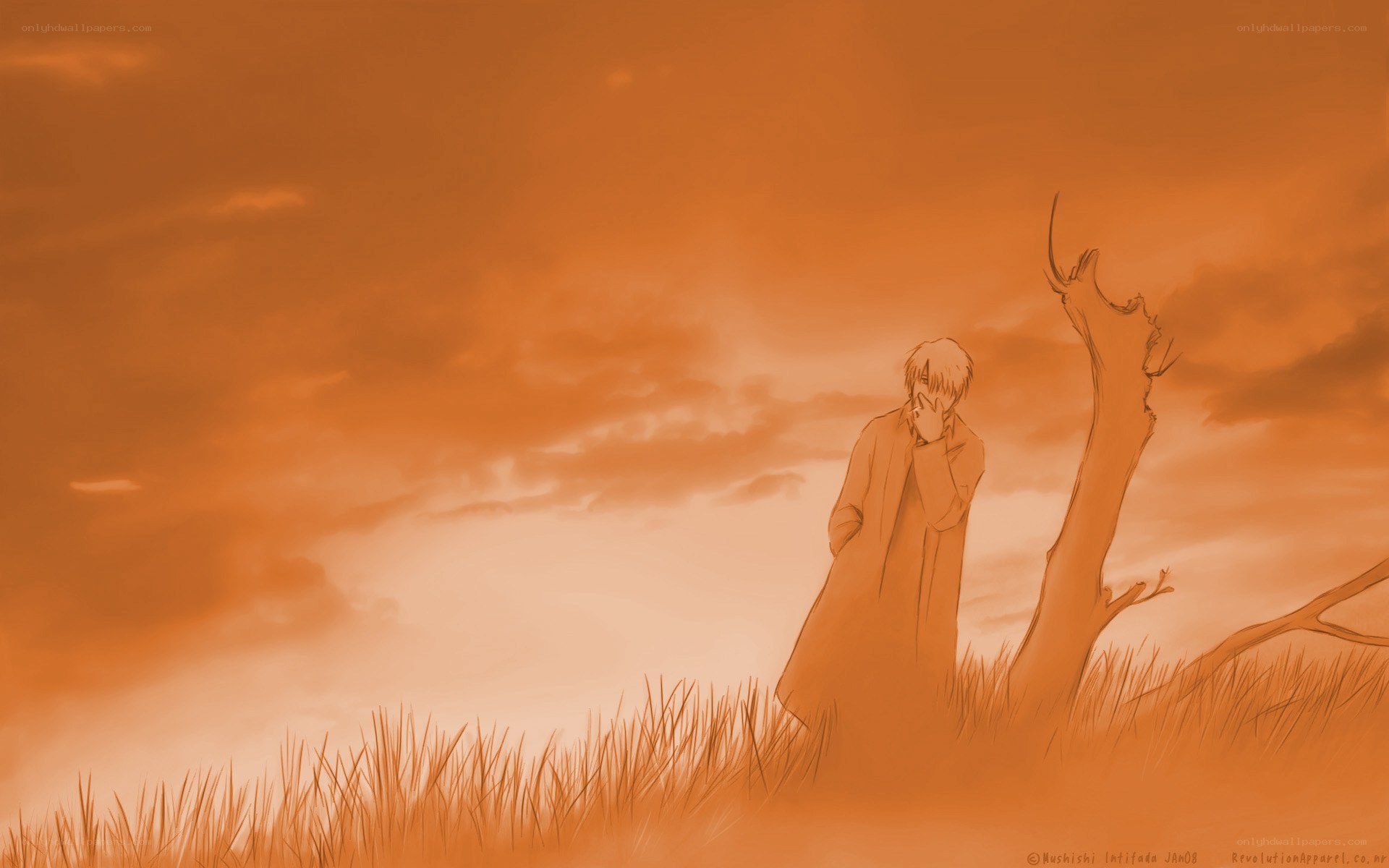 lonely figure in orange field