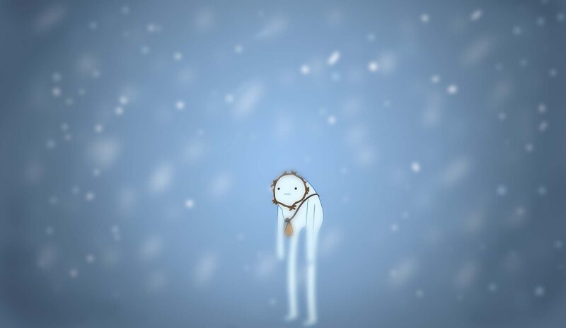 lonely figure in snowstorm