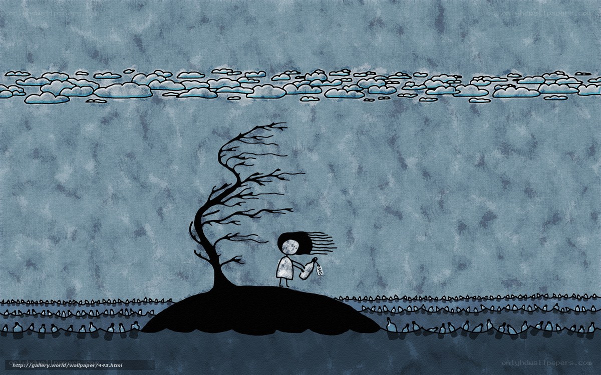 lonely figure on a small island